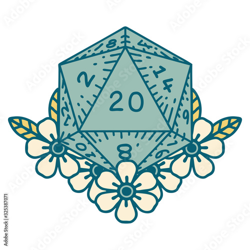 tattoo style icon of a d20