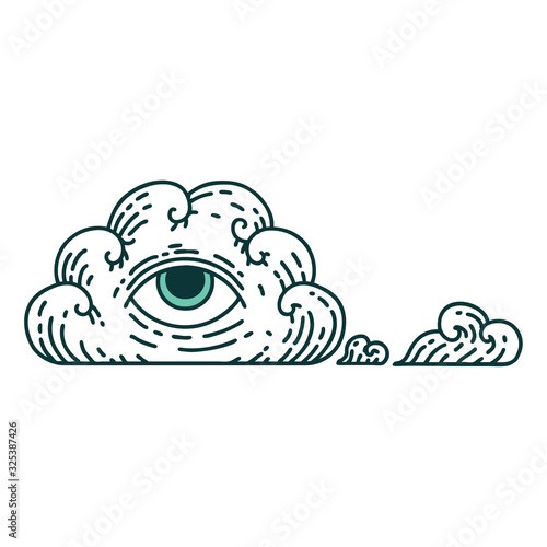 tattoo style icon of an all seeing eye cloud