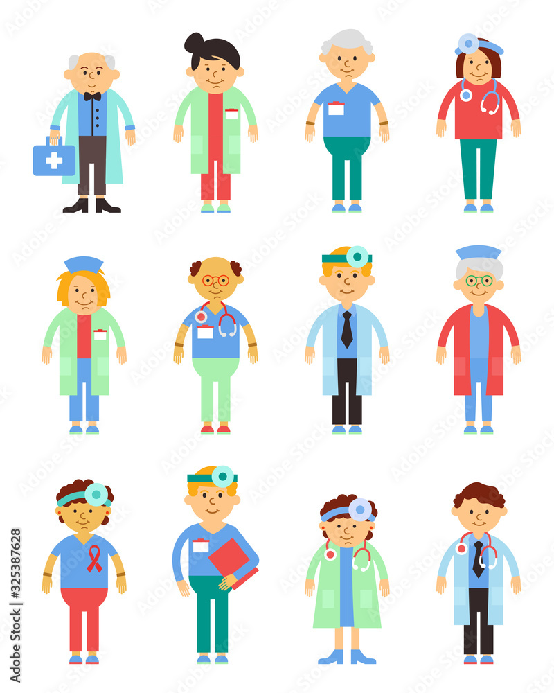 Vector illustration of a doctor in uniform. Cartoon happy smiling doctor isolated.