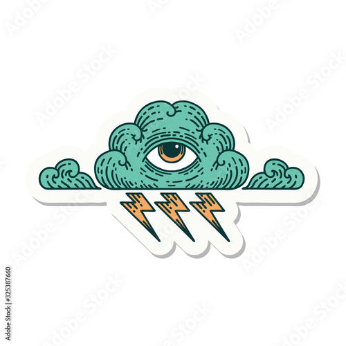 tattoo style sticker of an all seeing eye cloud