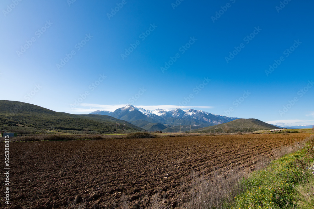 Panoramic view of snow covered Parnassos mountain in central Greece
