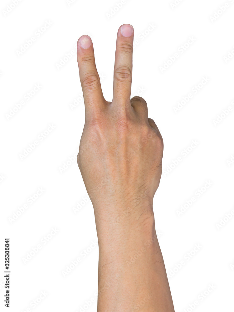 asian hand showing V sign on white background asian hand showing V sign on white background