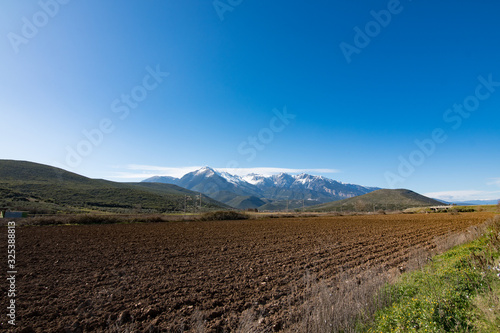 Panoramic view of snow covered Parnassos mountain in central Greece