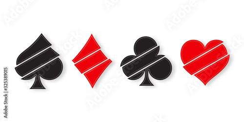 Suit deck of playing cards on white background.