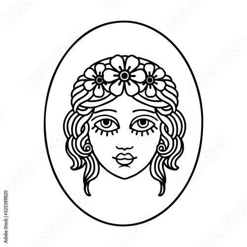 black line tattoo of a maiden