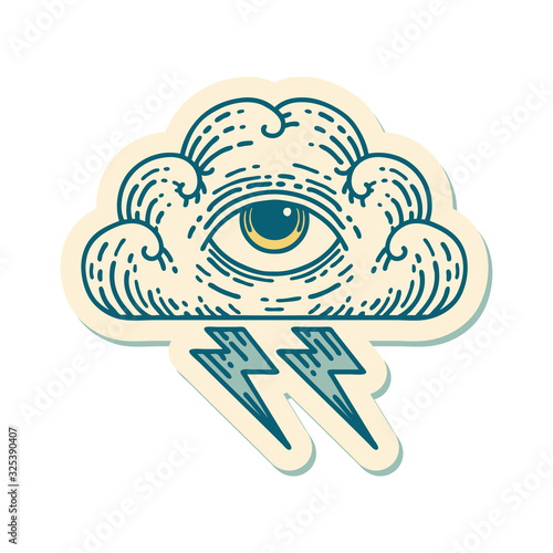 tattoo style sticker of an all seeing eye cloud