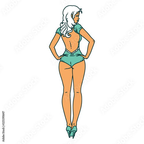 tattoo style icon of a pinup swimsuit girl