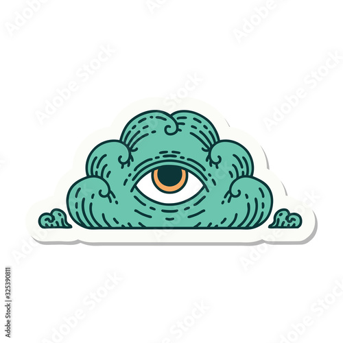 tattoo style sticker of an all seeing eye cloud