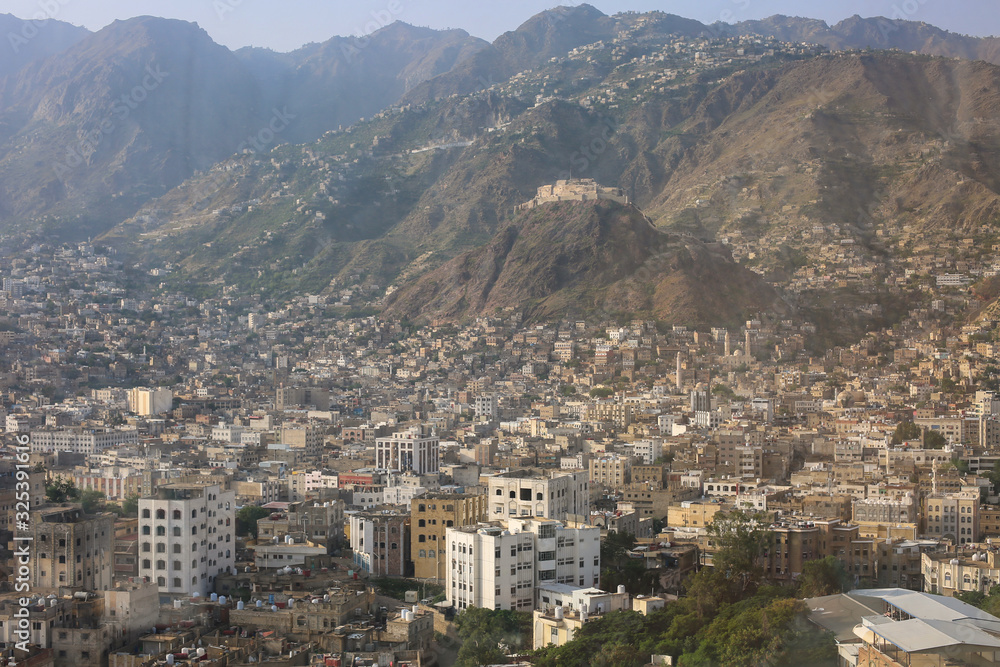 Taiz City -Yemen,which shows the historical castle (Alqahera), which is one of the most important historical landmarks in the City.