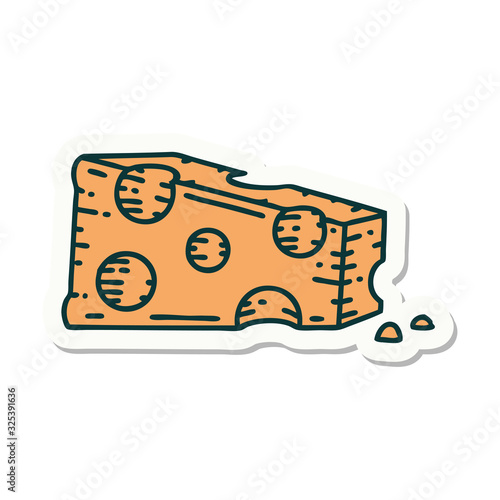 tattoo style sticker of a slice of cheese