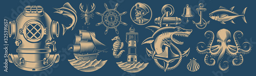 Set of vector design elements for nautical theme