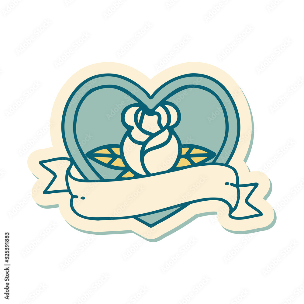 tattoo style sticker of a heart rose and banner tattoo style sticker of a heart rose and banner