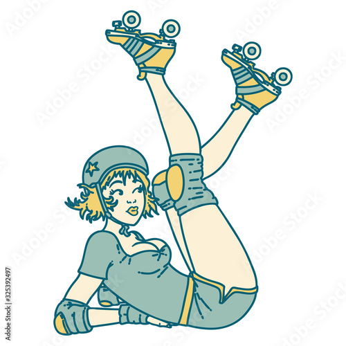 tattoo style icon of a pinup roller derby girl