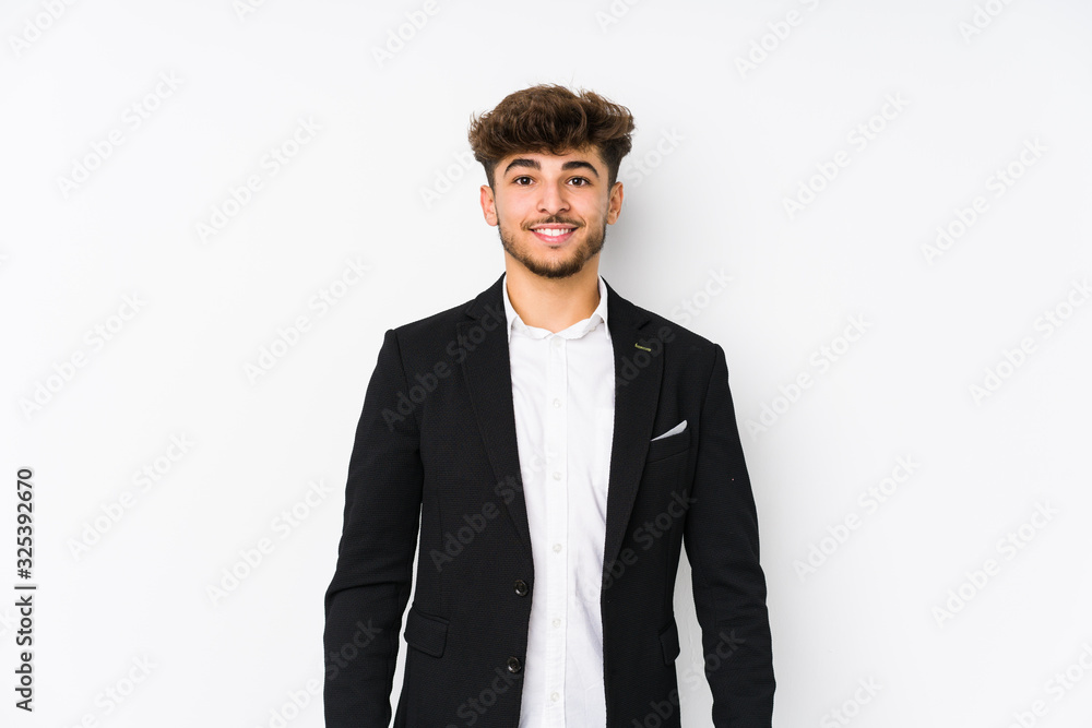 Young arabian business man isolated happy, smiling and cheerful. Young arabian business man isolated happy, smiling and cheerful.