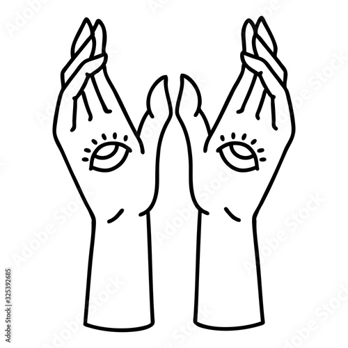 black line tattoo of mystic hands