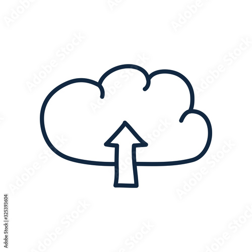 Isolated cloud with upload arrow doodle line style icon vector design