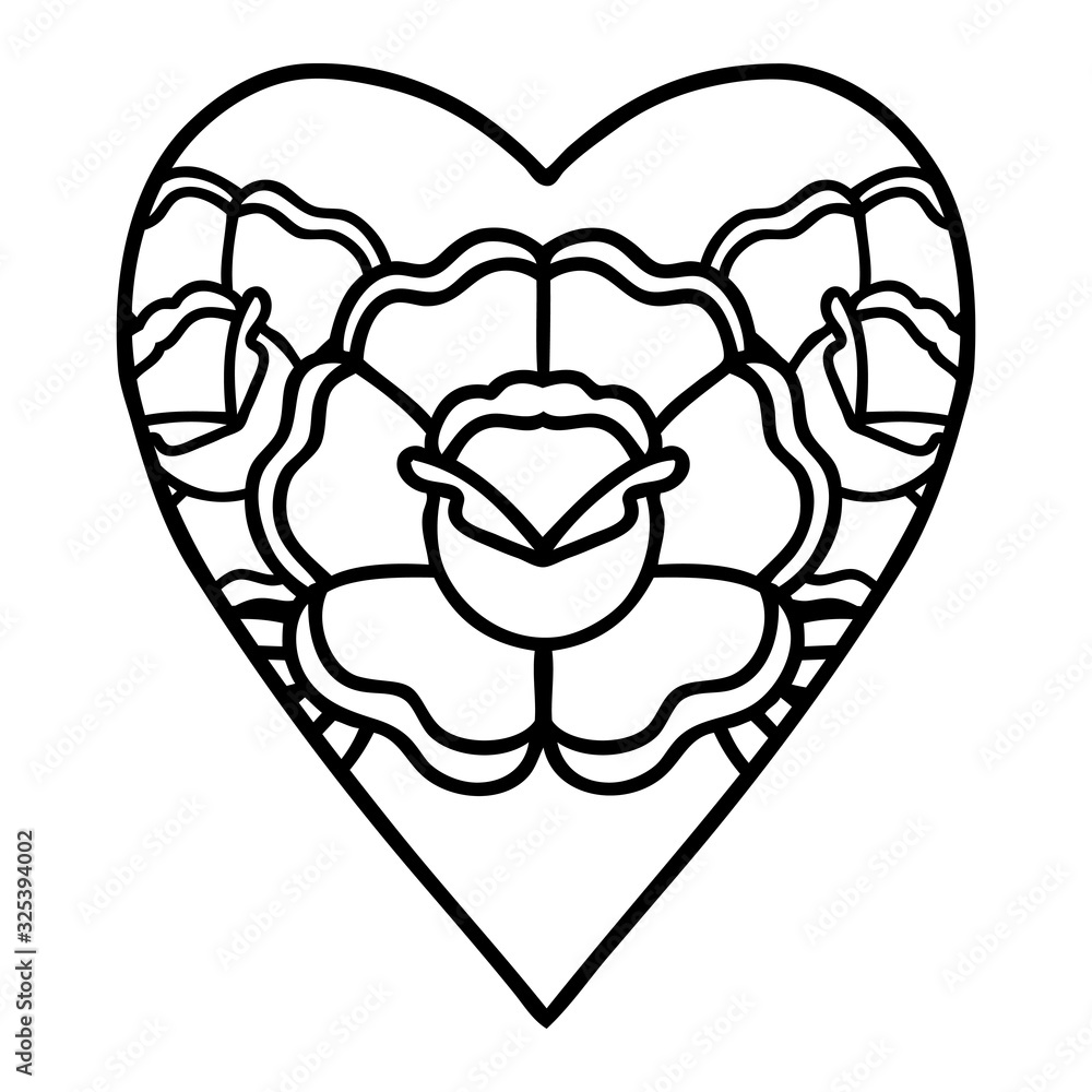 Fototapeta premium black line tattoo of a heart and flowers