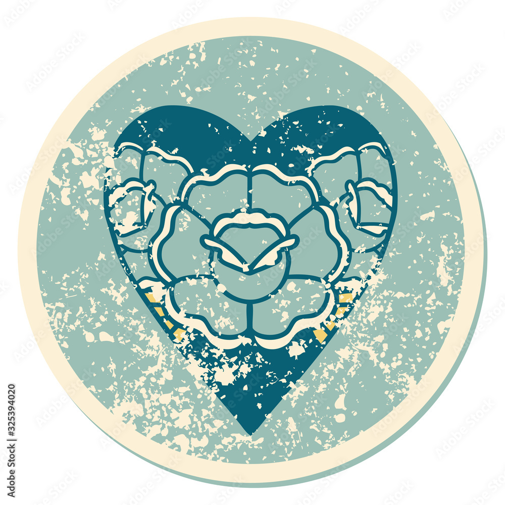 distressed sticker tattoo style icon of a heart and flowers distressed sticker tattoo style icon of a heart and flowers