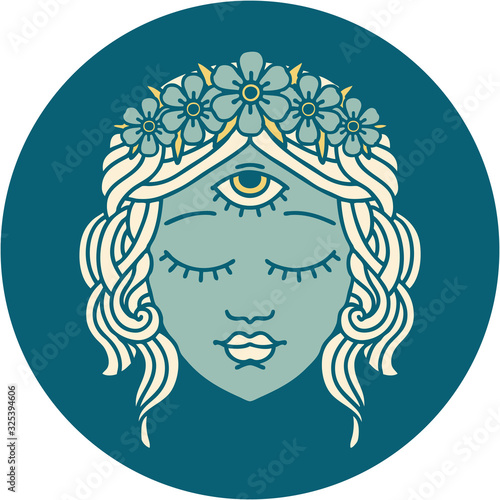 tattoo style icon of female face