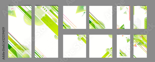 Green abstract set summer background universal art header template. Collage made with scribbles canyon strokes