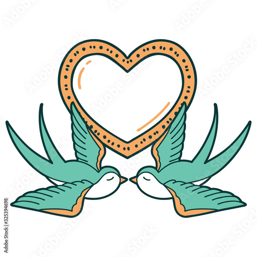 tattoo style icon of a swallows and a heart