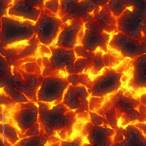 Seamless magma or lava texture, melting flow. Red hot molten lava flow