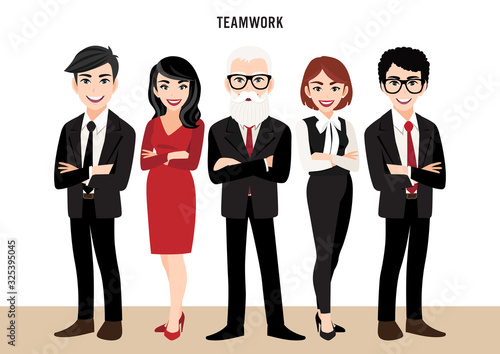 Cartoon character with business team set or leadership concept. Vector illustration in cartoon style.