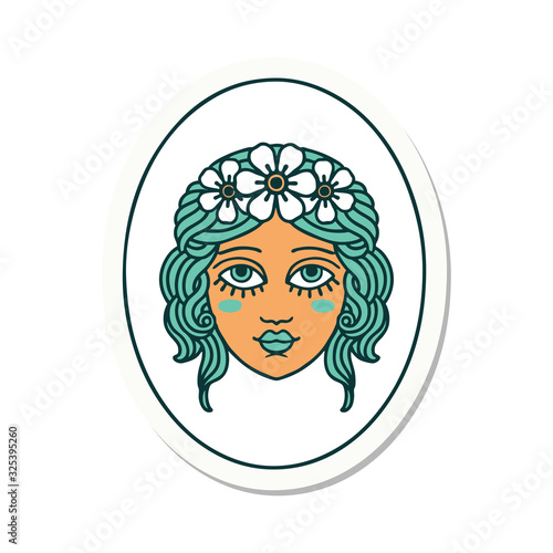 tattoo style sticker of a maiden