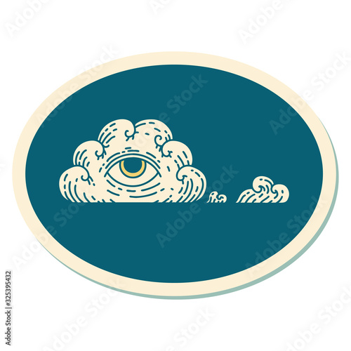 tattoo style sticker of an all seeing eye cloud