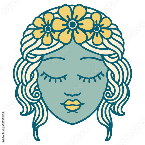 tattoo style icon of a maidens face