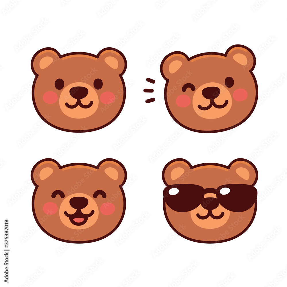 Cute cartoon bear face set Cute cartoon bear face set