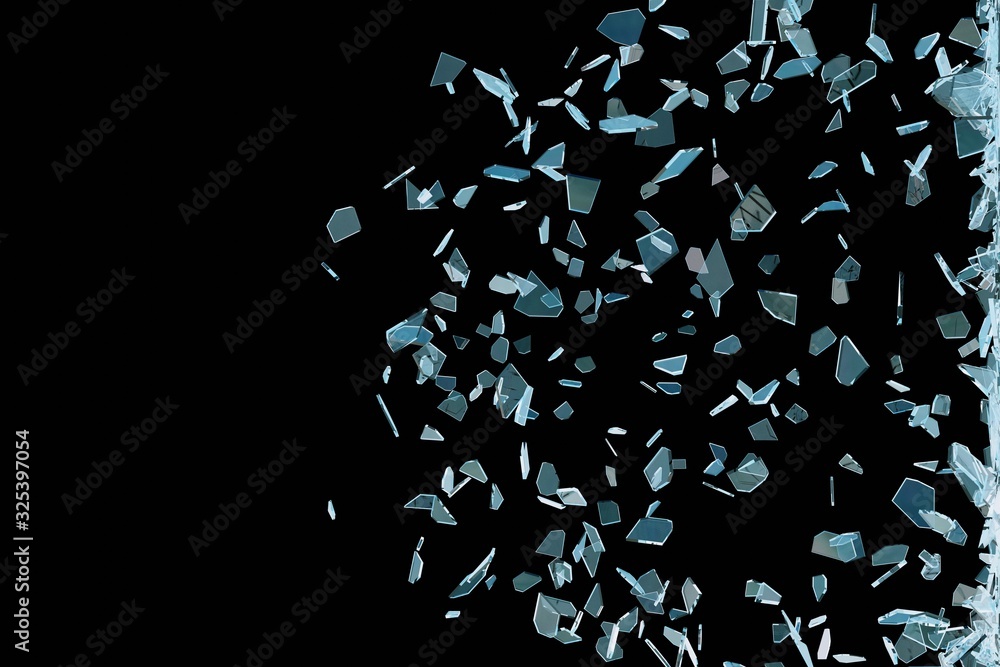 Animation of Blue Broken Glass break on Black Background, 3D rendering Animation of Blue Broken Glass break on Black Background, 3D rendering
