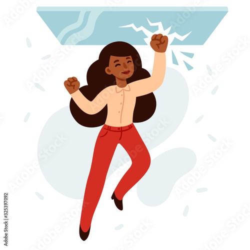 Business woman breaking glass ceiling