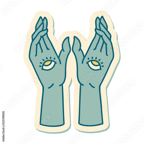 tattoo style sticker of mystic hands