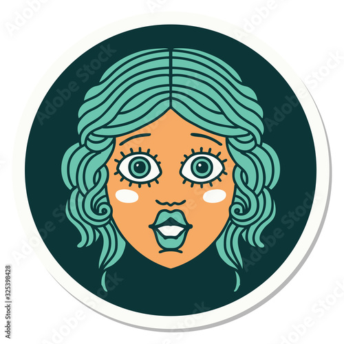 tattoo style sticker of female face