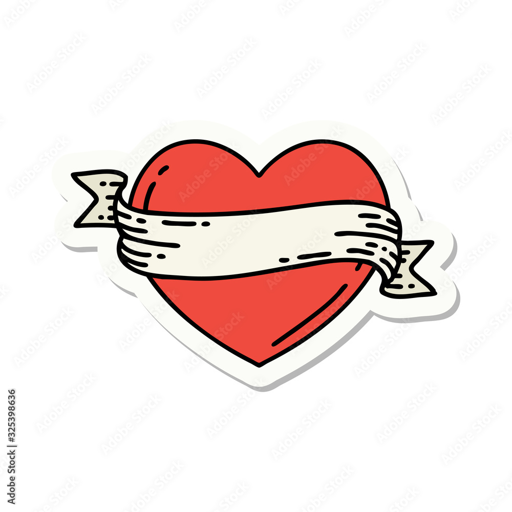 tattoo style sticker of a heart and banner tattoo style sticker of a heart and banner