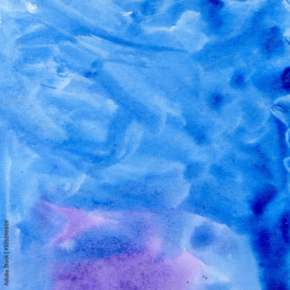 Watercolor illustration. Texture. Watercolor transparent stain. Blur, spray. Violet and blue.