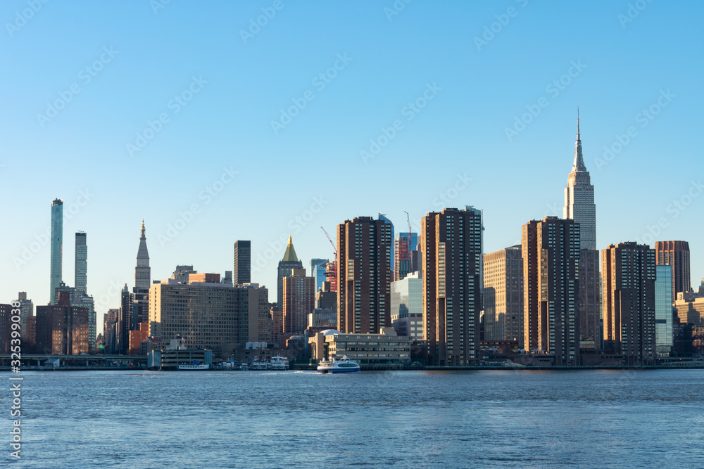 Manhattan Skylines of the Murray Hill and Kips Bay Neighborhoods along the East River in New York City