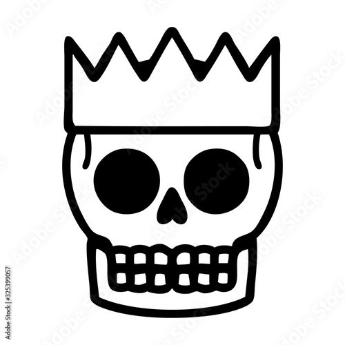 black line tattoo of a skull and crown