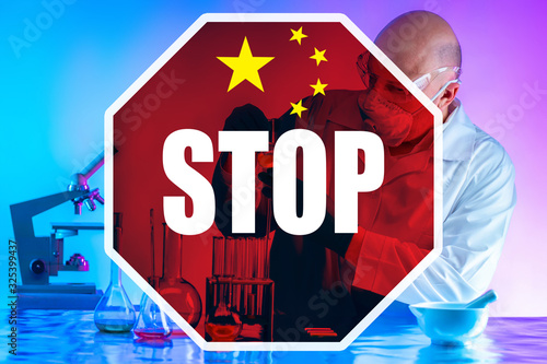 Chinese flag and STOP sign ...