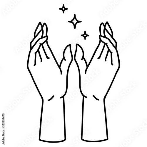 black line tattoo of mystic hands