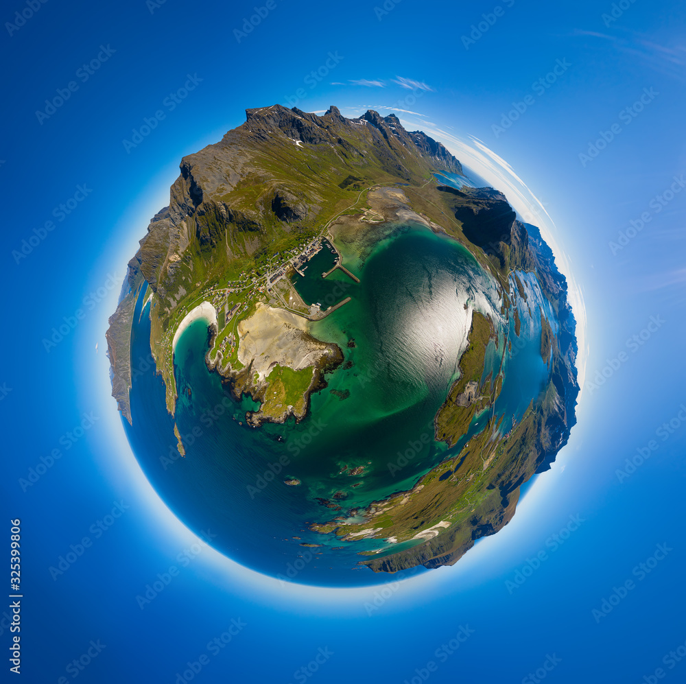 Fototapeta premium Mini planet Lofoten is an archipelago in the county of Nordland, Norway.