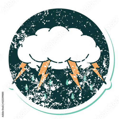 distressed sticker tattoo style icon of a storm cloud