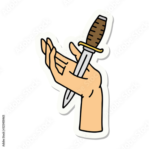 tattoo style sticker of a dagger in the hand