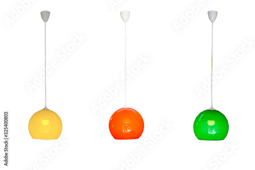 three Lights hanging on isolated white backgrounds
