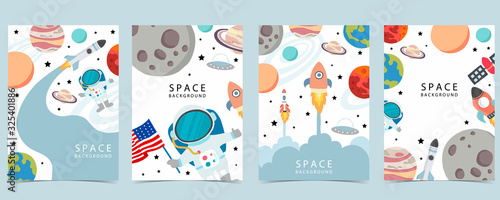 Collection of space background set with astronaut, planet, moon, star,rocket.Editable vector illustration for website, invitation,postcard and sticker