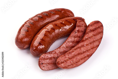 Fried beer sausages, isolated on white background