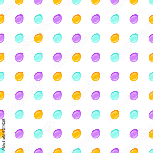 Fototapeta Naklejka Na Ścianę i Meble -  Design For Happy Easter Postcard And Wrapping Paper. Multicolored Easter Eggs Seamless Pattern Isolated On The White Background. Best Happy Easter Wishings. Cartoon Flat Style. Vector illustration