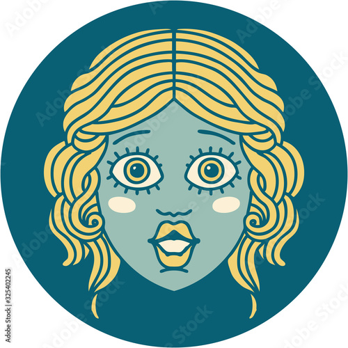 tattoo style icon of female face