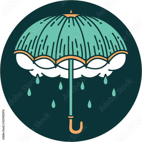 tattoo style icon of an umbrella and storm cloud